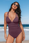 Traje de baño Ema textura violeta control de abdomen (en stock)